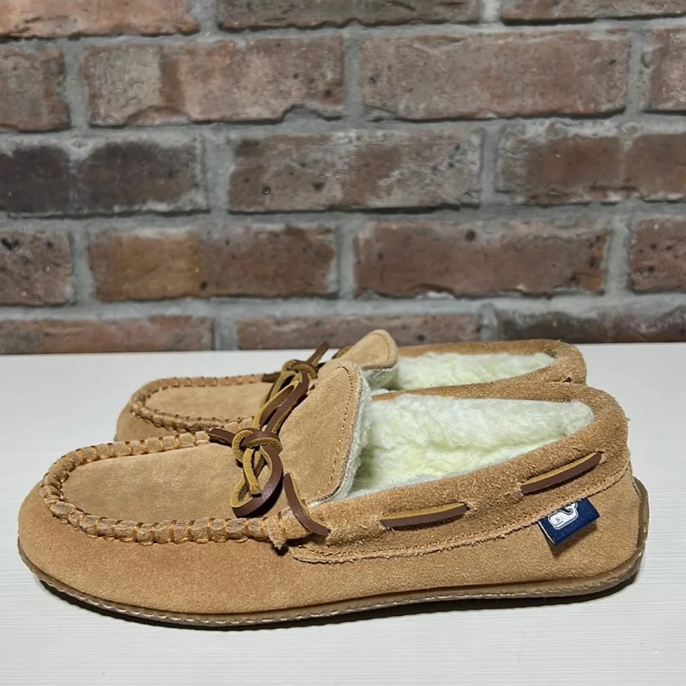 NEW Vineyard Vines Suede Slip-on Moccasins Sheepskin Tan